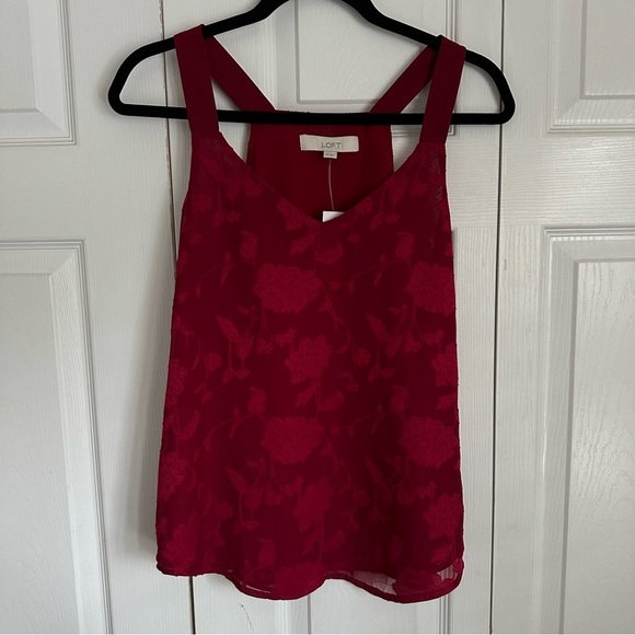 LOFT Top Womens Extra Small XS Red Floral Tank Camisole Party Feminine New $54 - Picture 1 of 8